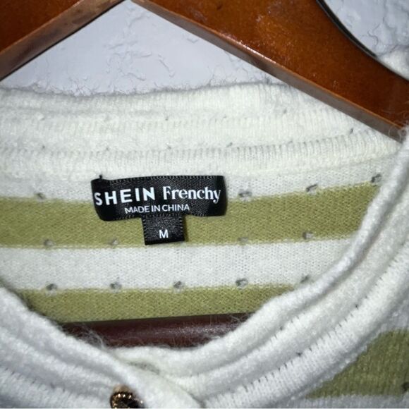 Women's Frenchy Green & White Striped Cardigan Sweater - Picture 8 of 10